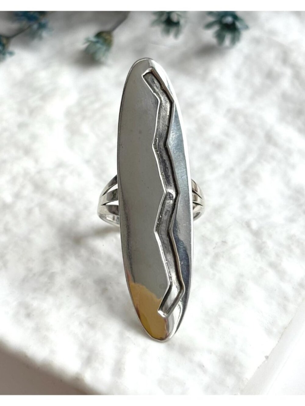 Zuni Southwest Style TG Signed Jumbo Sterling Silver 925 Vintage Ring - sz 6.5